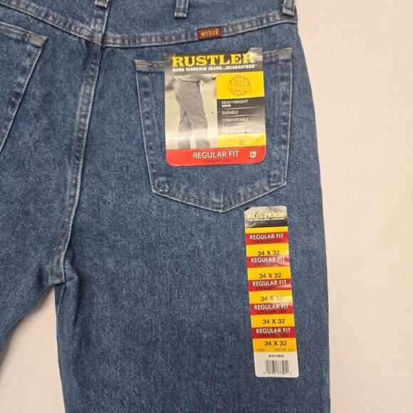 Rustler Regular Fit Jeans Mens 34x32 Blue Medium Wash Straight Leg Denim - Picture 2 of 13